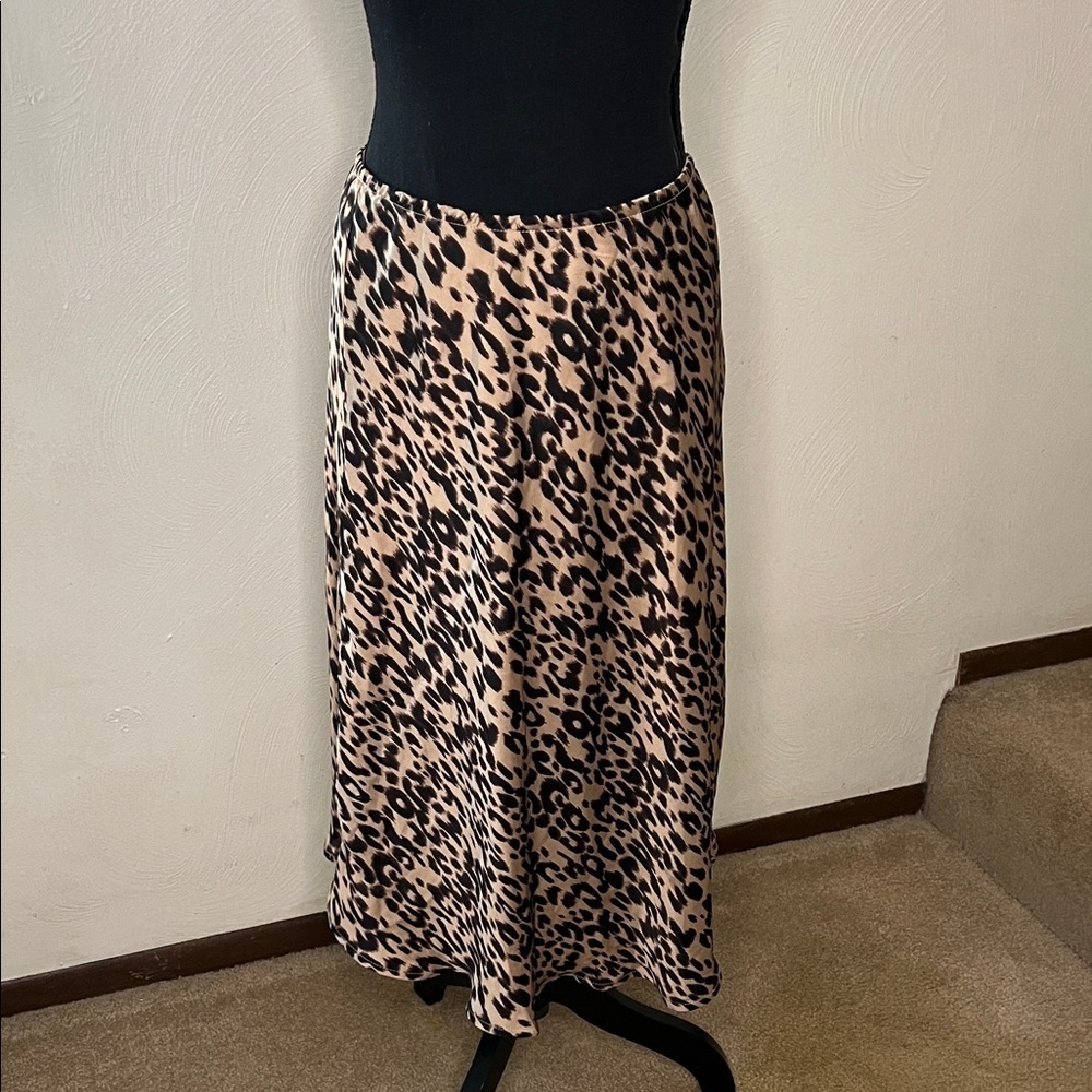 Sienna Sky Leopard Print Satin Midi Skirt Size L